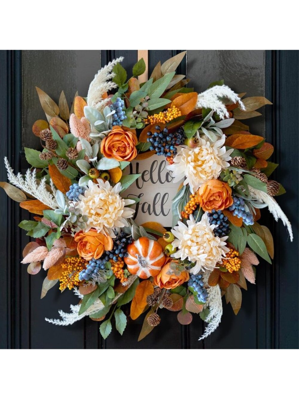 24" Autumn Fall Wreath for Front Door | Elegant Roses & Dahlias Decor